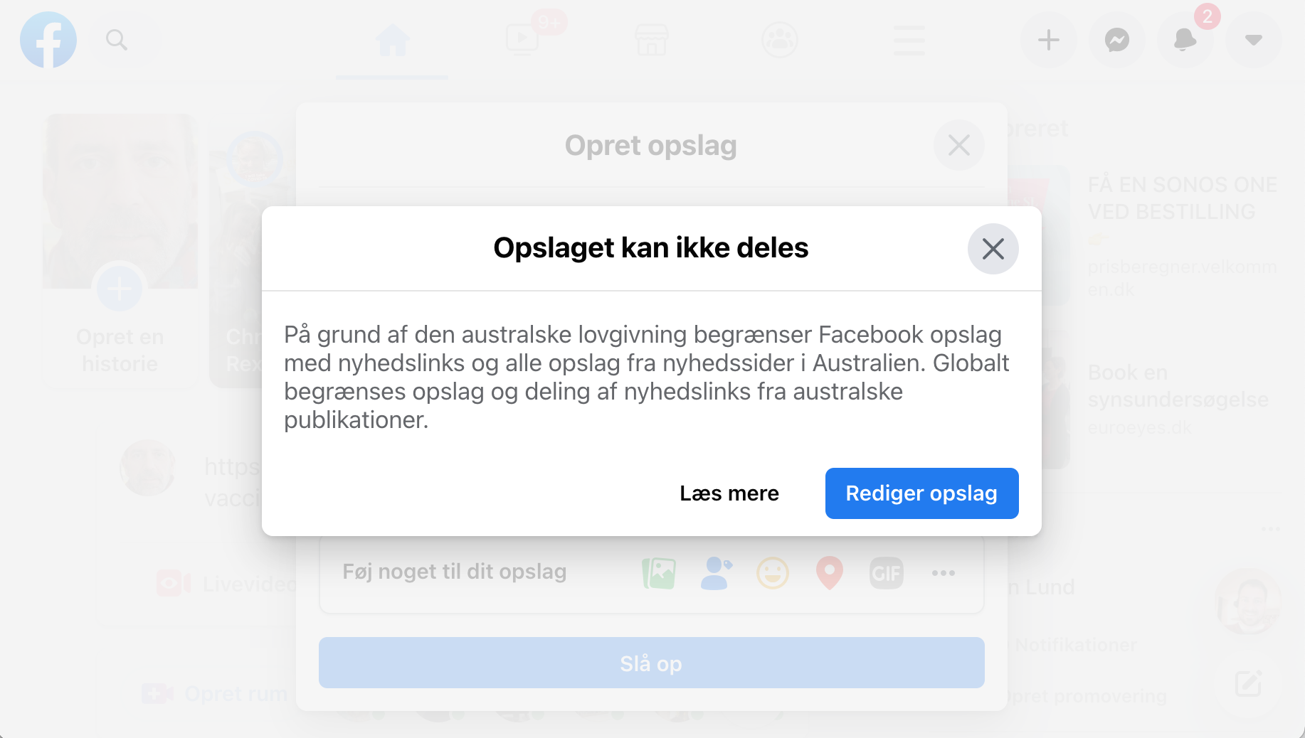 Facebook blokerer nyhedsindhold fra Australien